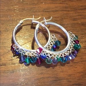.925 Sterling Silver hoops with Swarovski Crystals